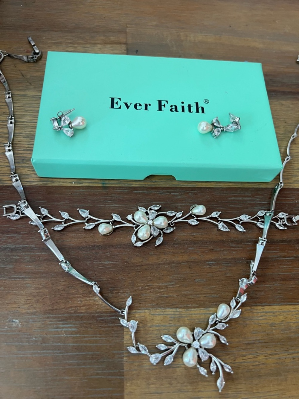 Silver Pearl Floral Necklace and Earring Set - White Pearls